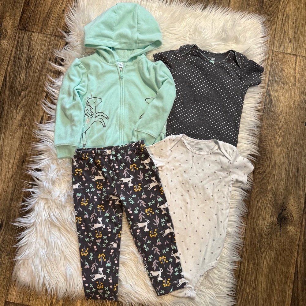 Simple Joys by Carter’s 24M Unicorn Hoodie Bodysuits & Leggings Toddler Girl Set